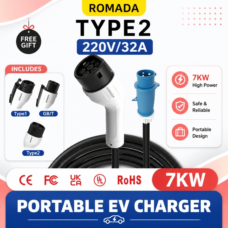 شاحن محمول للسيارات الكهربائية - مراجعة Portable Ev Charger 32A Type 2 Cee Plug وسعره