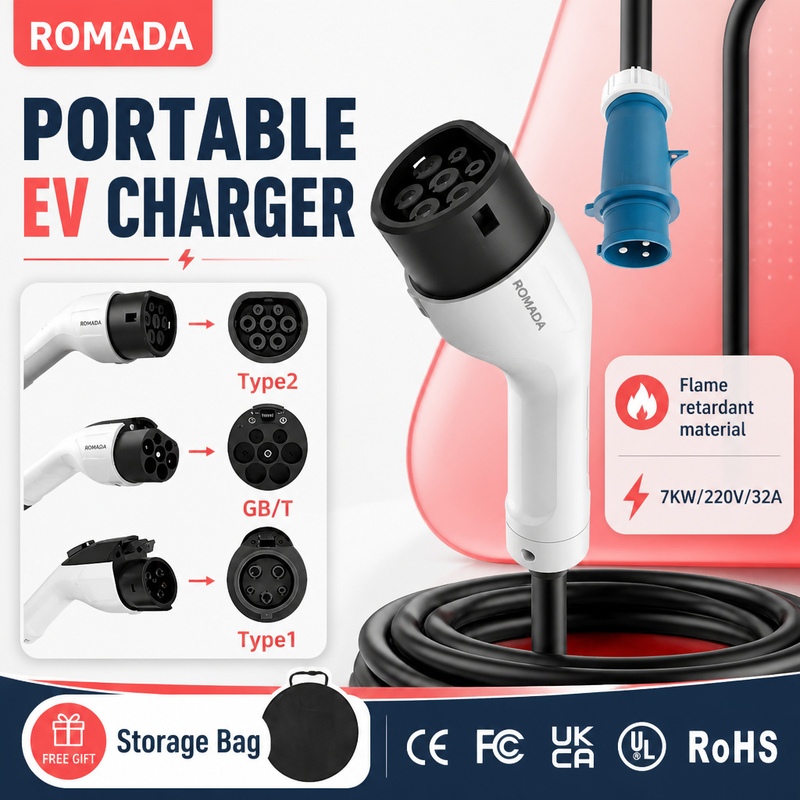 شاحن محمول للسيارات الكهربائية - مراجعة Portable Ev Charger 32A Type 2 Cee Plug وسعره